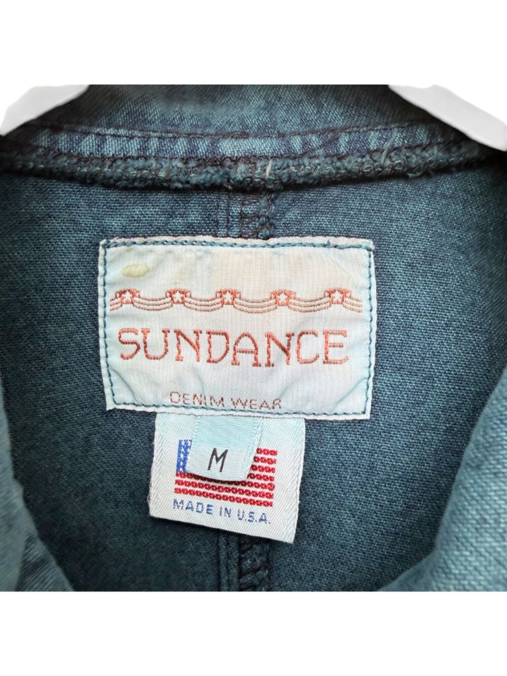 Vintage Sundance Denim Jacket Medium Teal Blue Button-Front Acid Wash 80s 90s - Picture 5 of 8